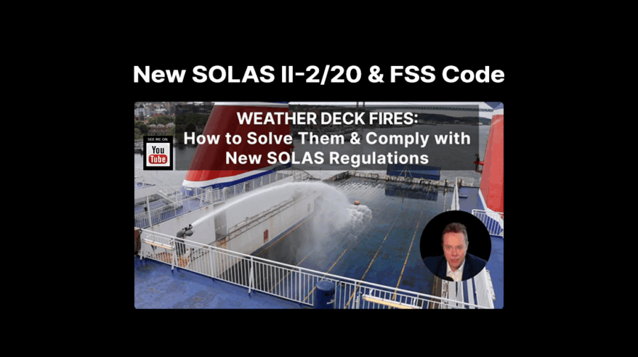 Ro-ro ferry weather deck fire suppression system demonstration with water monitor in action – Unifire FlameRanger solution for SOLAS II-2/20 and FSS Code compliance